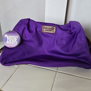 Vintage Kate Spade Stevie shoulder bag purple nylon with brown leather Details.